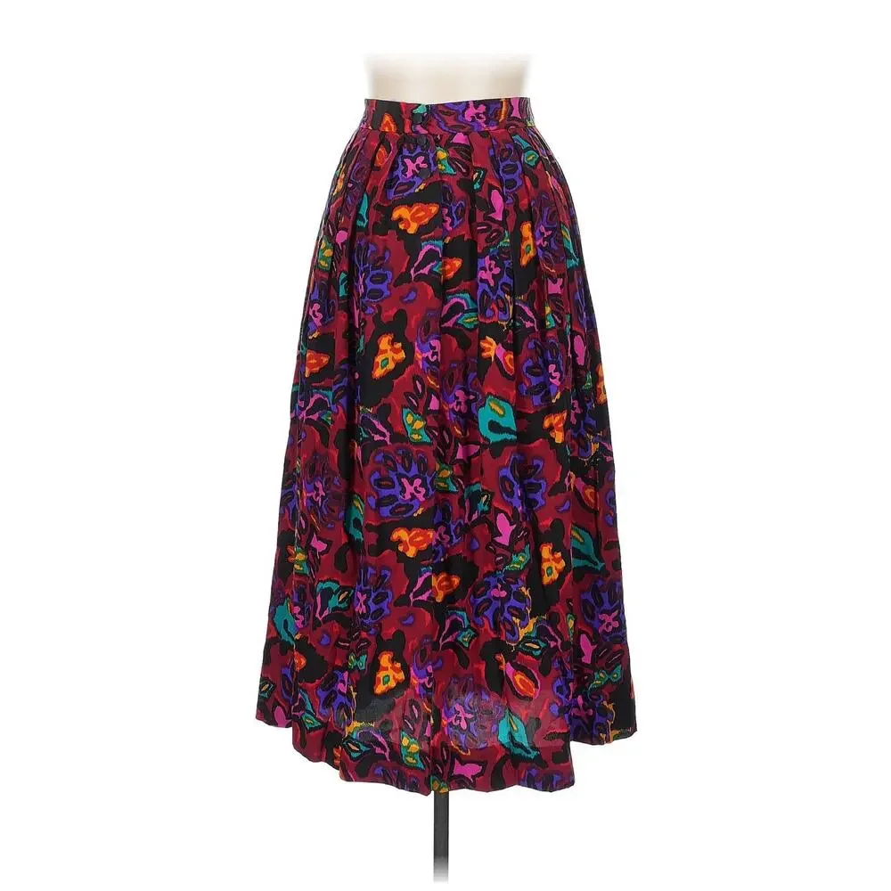 VTG JH Collectibles Pleated MIDI RETRO groovy 100% Silk Skirt Tie Dye 10